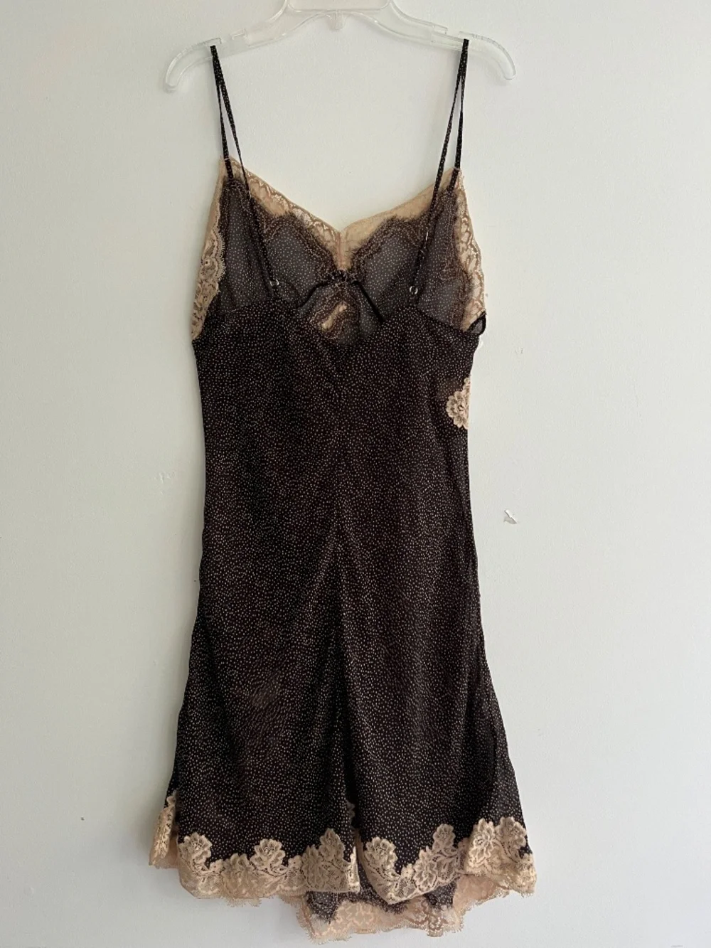 Elle Macpherson Intimates 100% Silk Black Polka Dot Lace Chemise Slip Size Large